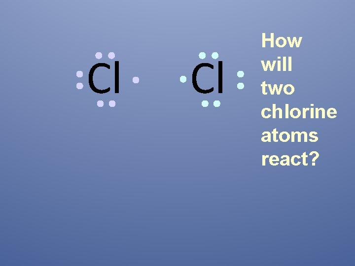 Cl Cl How will two chlorine atoms react? 
