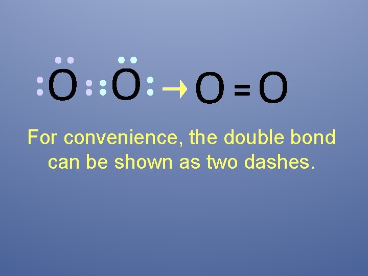 O O O=O For convenience, the double bond can be shown as two dashes.