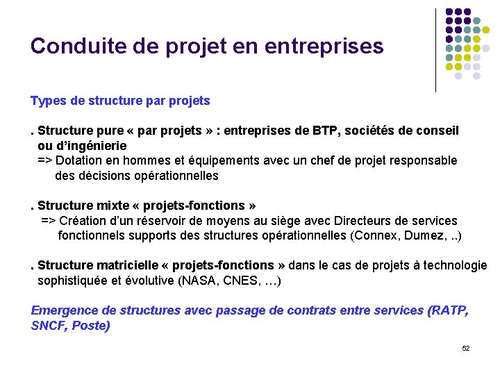 Conduite de projet en entreprises Types de structure par projets. Structure pure « par