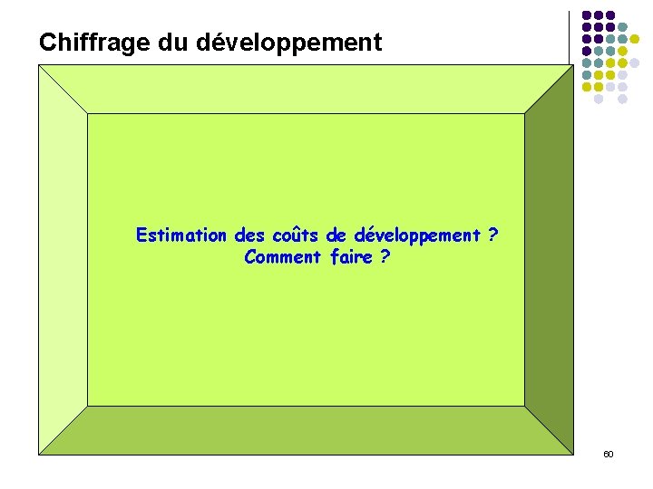Chiffrage du développement Estimation des coûts de développement ? Comment faire ? 60 