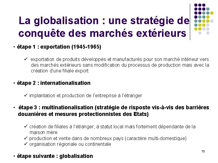 La globalisation : une stratégie de conquête des marchés extérieurs • étape 1 :