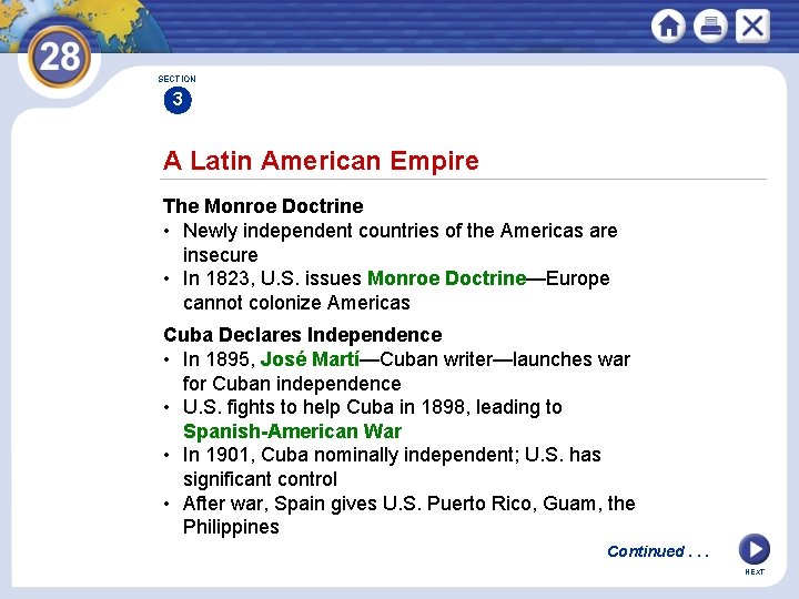 SECTION 3 A Latin American Empire The Monroe Doctrine • Newly independent countries of