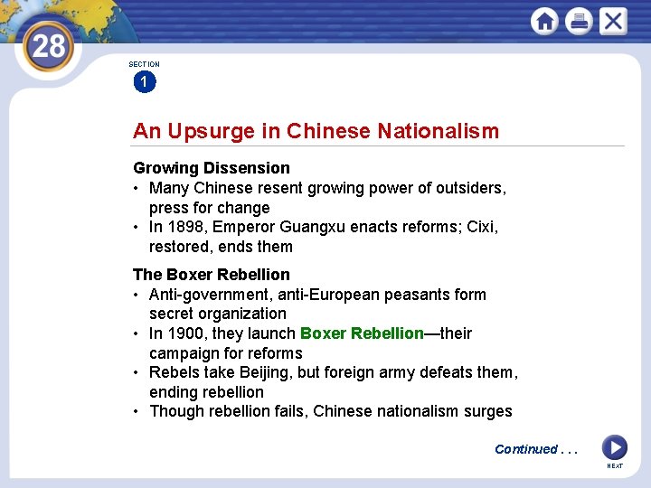 SECTION 1 An Upsurge in Chinese Nationalism Growing Dissension • Many Chinese resent growing