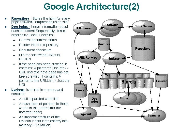 Google Architecture(2) l l l 6 Repository - Stores the html for every page