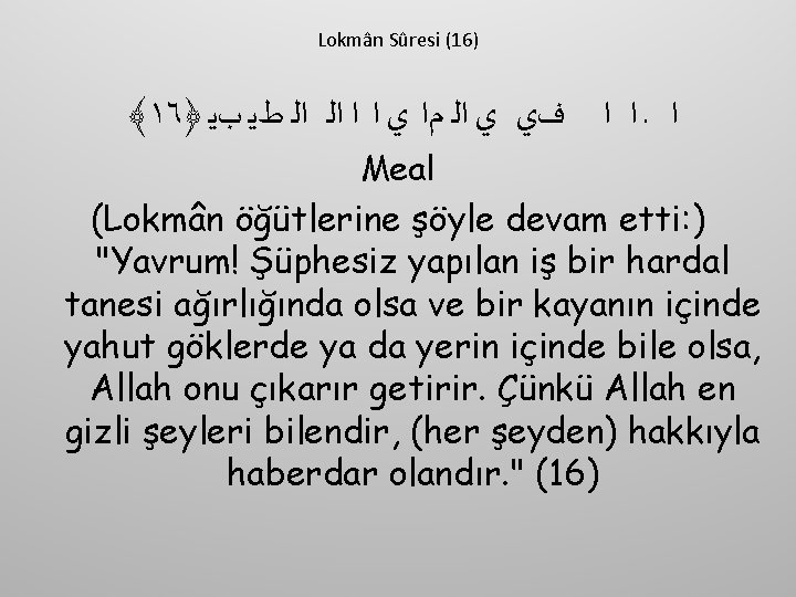 Lokmân Sûresi (16) ﴾١٦﴿ ﺍ ـ ﺍ ﺍ ﻑﻱ ﻱ ﺍﻟ ﻡﺍ ﻱ ﺍ