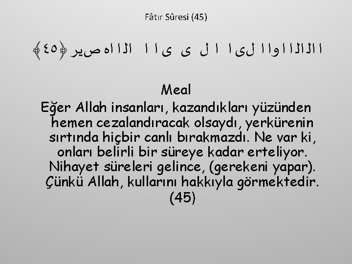 Fâtır Sûresi (45) ﴾٤٥﴿ ﺍ ﺍﻟ ﺍﻟ ﺍ ﺍ ﻭﺍ ﺍ ﻝﻯ ﺍ ﺍ