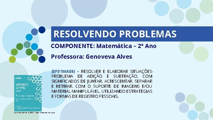 RESOLVENDO PROBLEMAS COMPONENTE: Matemática – 2º Ano Professora: Genoveva Alves (EF 01 MA 08)