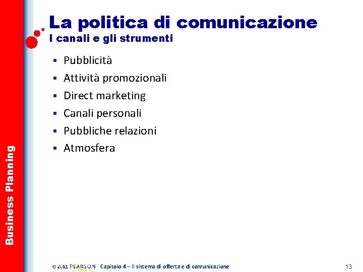 La politica di comunicazione I canali e gli strumenti § § Business Planning §