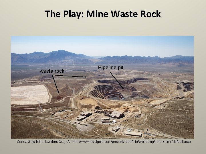 The Play: Mine Waste Rock waste rock Pipeline pit Cortez Gold Mine, Landers Co.
