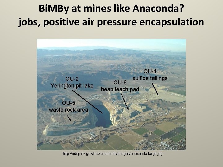 Bi. MBy at mines like Anaconda? jobs, positive air pressure encapsulation OU-2 Yerington pit