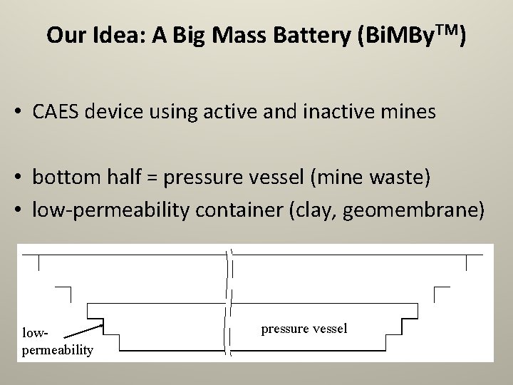 Our Idea: A Big Mass Battery (Bi. MBy. TM) • CAES device using active