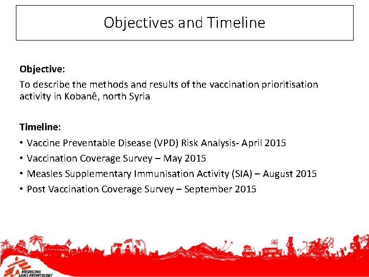 Objectives and Timeline Objective: To describe the methods and results of the vaccination prioritisation
