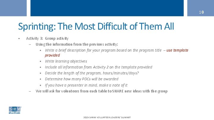 10 Sprinting: The Most Difficult of Them All • Activity 3: Group activity –