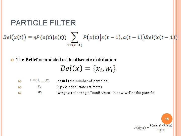 PARTICLE FILTER The Belief is modeled as the discrete distribution as m is the