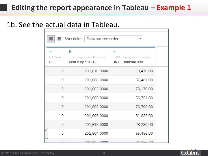 Editing the report appearance in Tableau – Example 1 1 b. See the actual