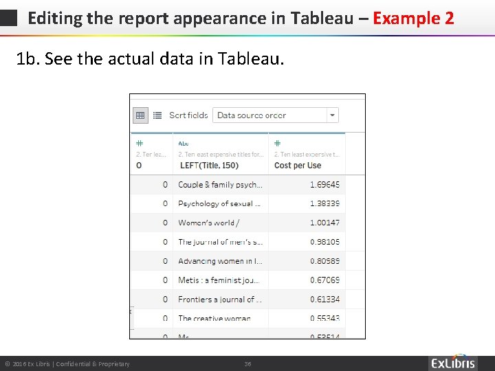 Editing the report appearance in Tableau – Example 2 1 b. See the actual
