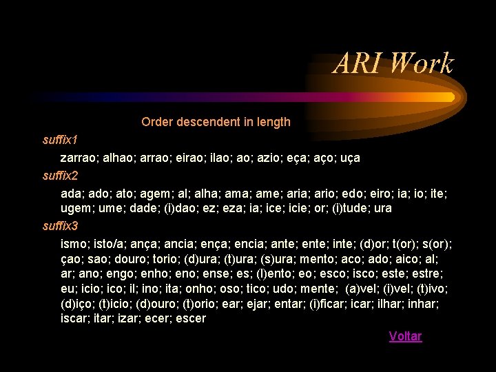 ARI Work Order descendent in length suffix 1 zarrao; alhao; arrao; eirao; ilao; azio;