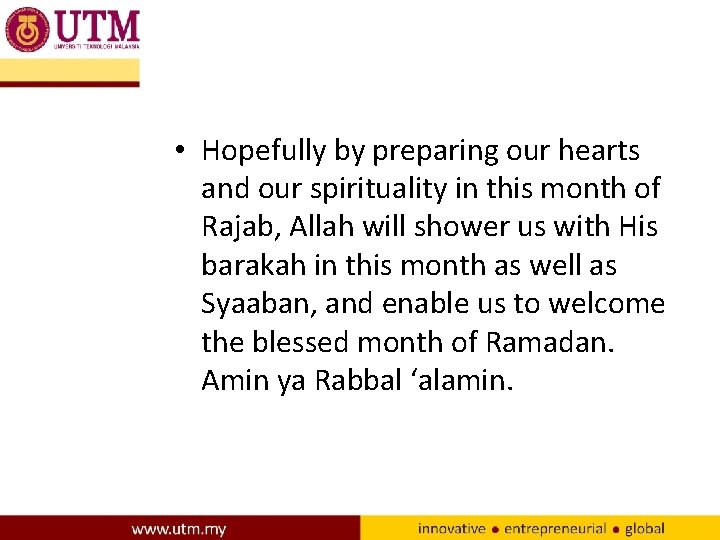  • Hopefully by preparing our hearts and our spirituality in this month of