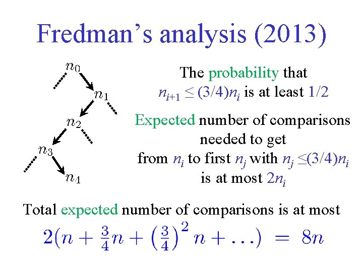 Fredman’s analysis (2013) The probability that ni+1 ≤ (3/4)ni is at least 1/2 Expected Fredman’s analysis (2013) The probability that ni+1 ≤ (3/4)ni is at least 1/2 Expected