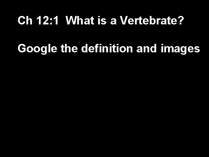 Ch 12: 1 What is a Vertebrate? Google the definition and images 