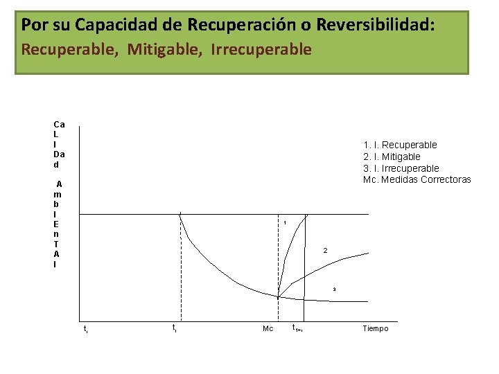 Por su Capacidad de Recuperación o Reversibilidad: Recuperable, Mitigable, Irrecuperable Ca L I Da