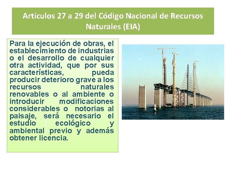 Artículos 27 a 29 del Código Nacional de Recursos Naturales (EIA) Para la ejecución