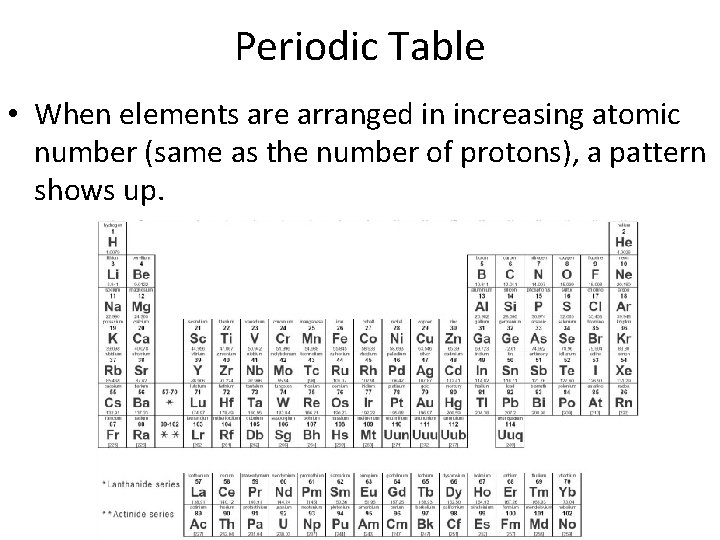 Periodic Table • When elements are arranged in increasing atomic number (same as the Periodic Table • When elements are arranged in increasing atomic number (same as the