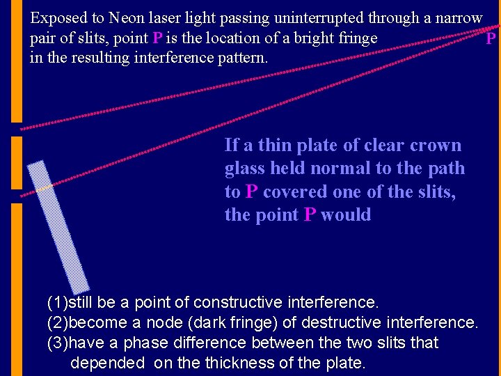 Exposed to Neon laser light passing uninterrupted through a narrow pair of slits, point
