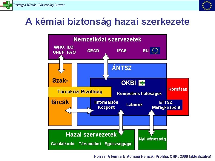 Országos Kémiai Biztonsági Intézet A kémiai biztonság hazai szerkezete Nemzetközi szervezetek WHO, ILO, UNEP,