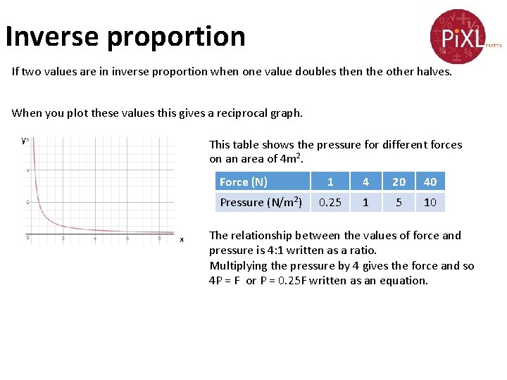 Inverse proportion If two values are in inverse proportion when one value doubles then Inverse proportion If two values are in inverse proportion when one value doubles then