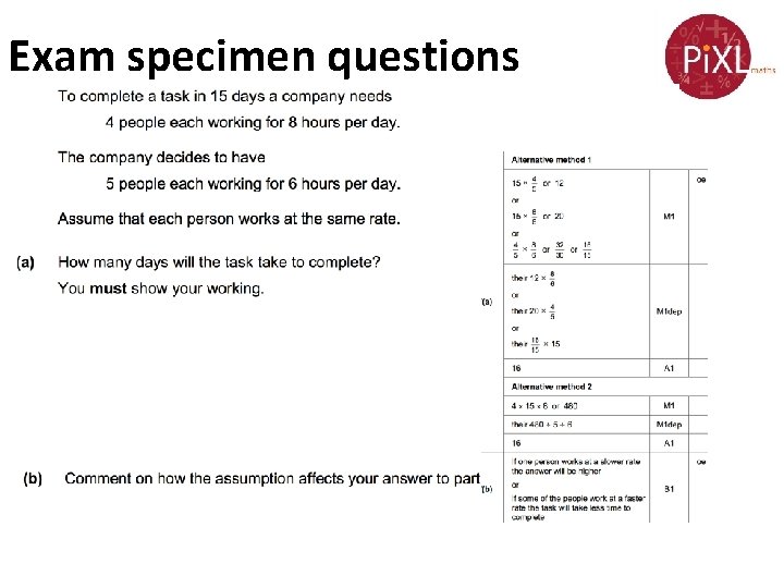 Exam specimen questions Exam specimen questions