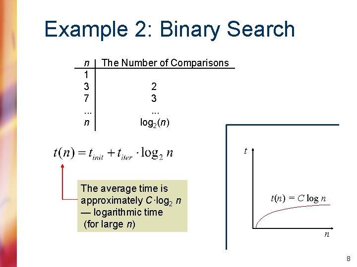 Example 2: Binary Search n The Number of Comparisons 1 3 2 7 3.