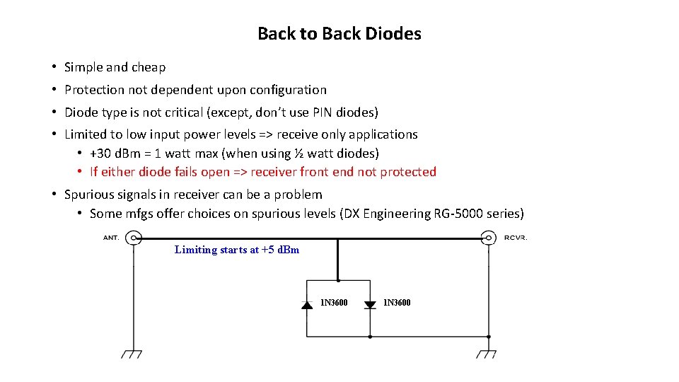 Back to Back Diodes • Simple and cheap • Protection not dependent upon configuration Back to Back Diodes • Simple and cheap • Protection not dependent upon configuration