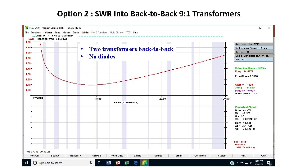 Option 2 : SWR Into Back-to-Back 9: 1 Transformers • Two transformers back-to-back • Option 2 : SWR Into Back-to-Back 9: 1 Transformers • Two transformers back-to-back •