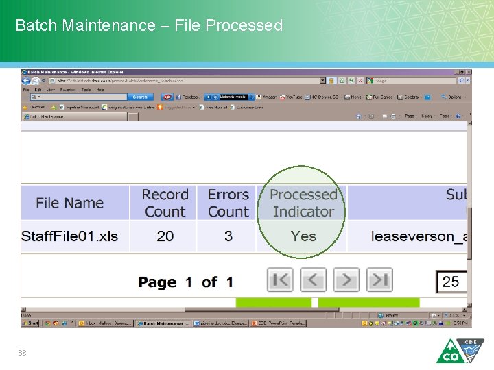 Batch Maintenance – File Processed 38 