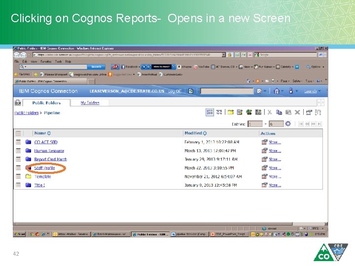Clicking on Cognos Reports- Opens in a new Screen 42 