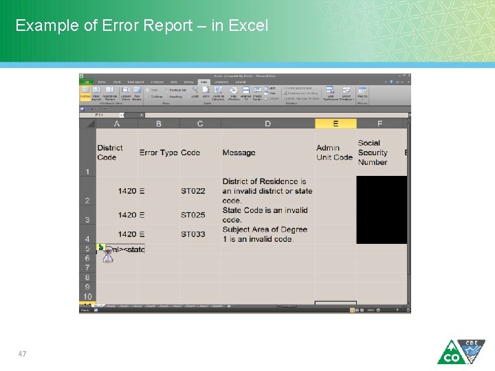 Example of Error Report – in Excel 47 