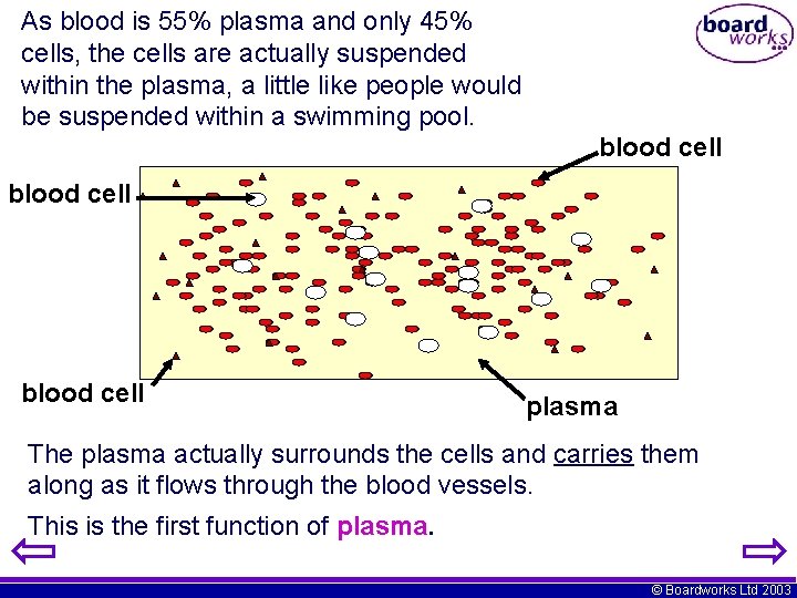 As blood is 55% plasma and only 45% cells, the cells are actually suspended