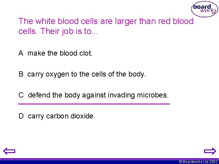 The white blood cells are larger than red blood cells. Their job is to.