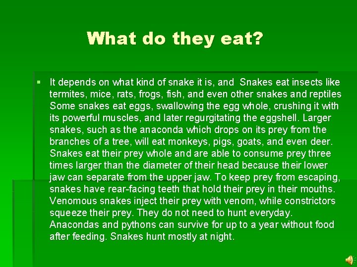 What do they eat? § It depends on what kind of snake it is,