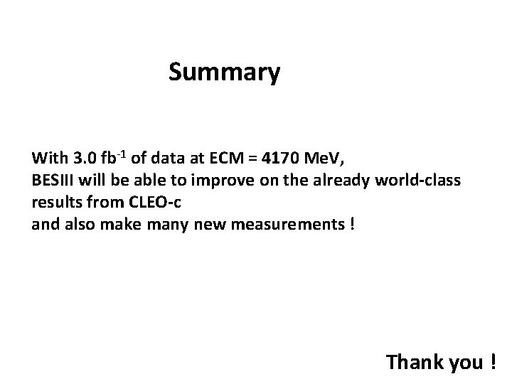 Summary With 3. 0 fb-1 of data at ECM = 4170 Me. V, BESIII