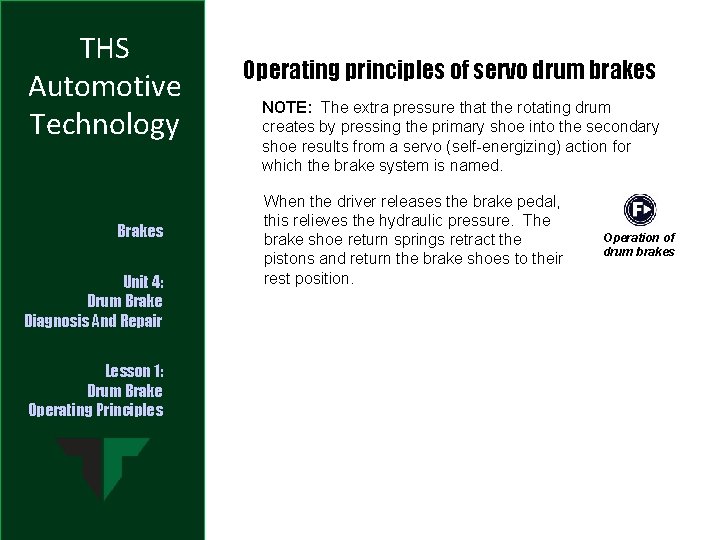 THS Automotive Technology Brakes Unit 4: Drum Brake Diagnosis And Repair Lesson 1: Drum