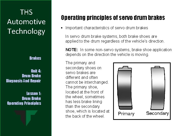 THS Automotive Technology Brakes Unit 4: Drum Brake Diagnosis And Repair Lesson 1: Drum