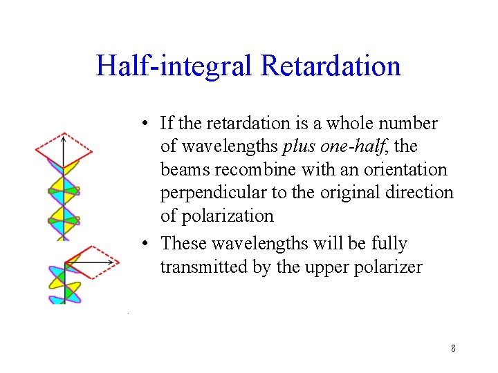Half-integral Retardation • If the retardation is a whole number of wavelengths plus one-half,