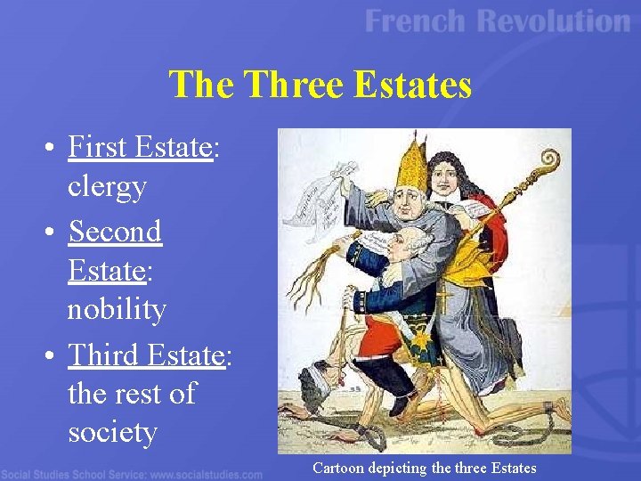 The Three Estates • First Estate: clergy • Second Estate: nobility • Third Estate: