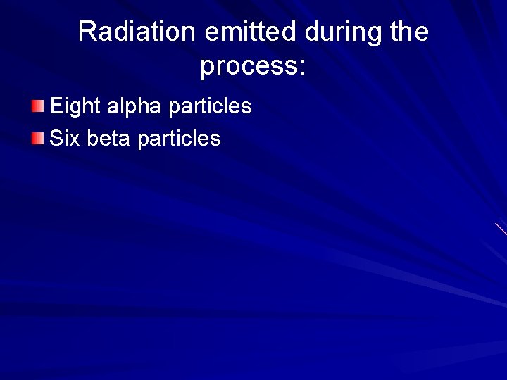 Radiation emitted during the process: Eight alpha particles Six beta particles 