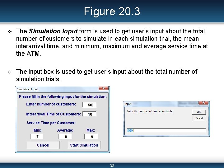 Figure 20. 3 v The Simulation Input form is used to get user’s input