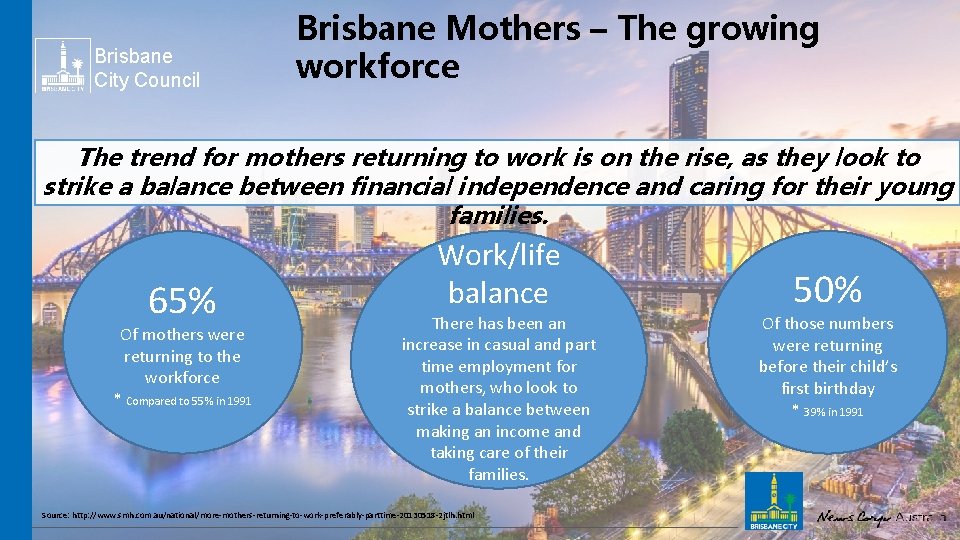 Brisbane City Council Brisbane Mothers – The growing workforce The trend for mothers returning