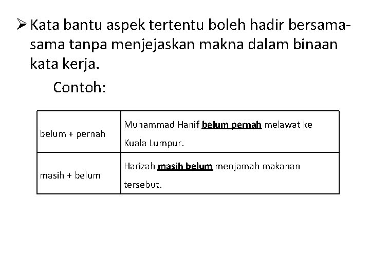  Kata bantu aspek tertentu boleh hadir bersama tanpa menjejaskan makna dalam binaan kata