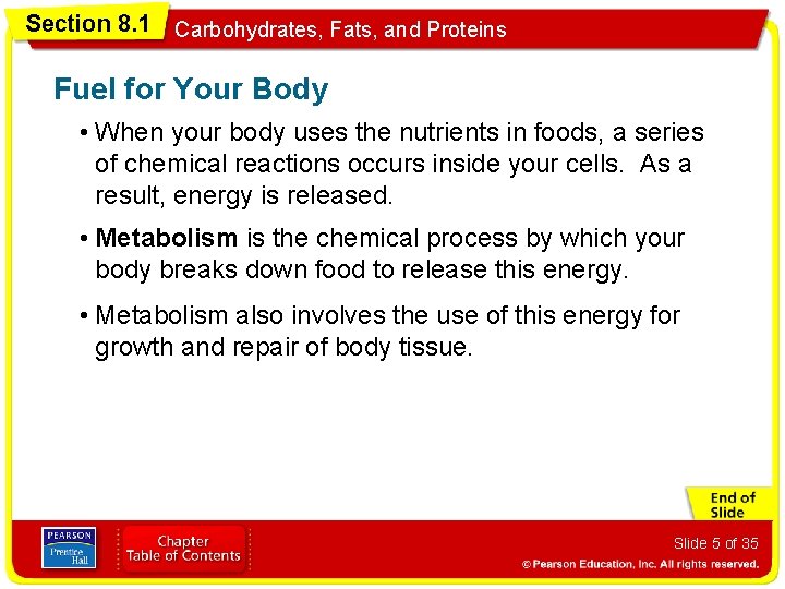 Section 8. 1 Carbohydrates, Fats, and Proteins Fuel for Your Body • When your